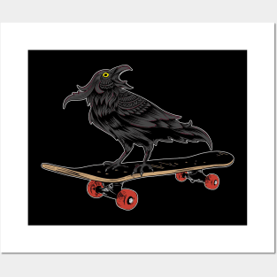 Skater Raven Crow Bird Skateboarder Boarder Skate Posters and Art